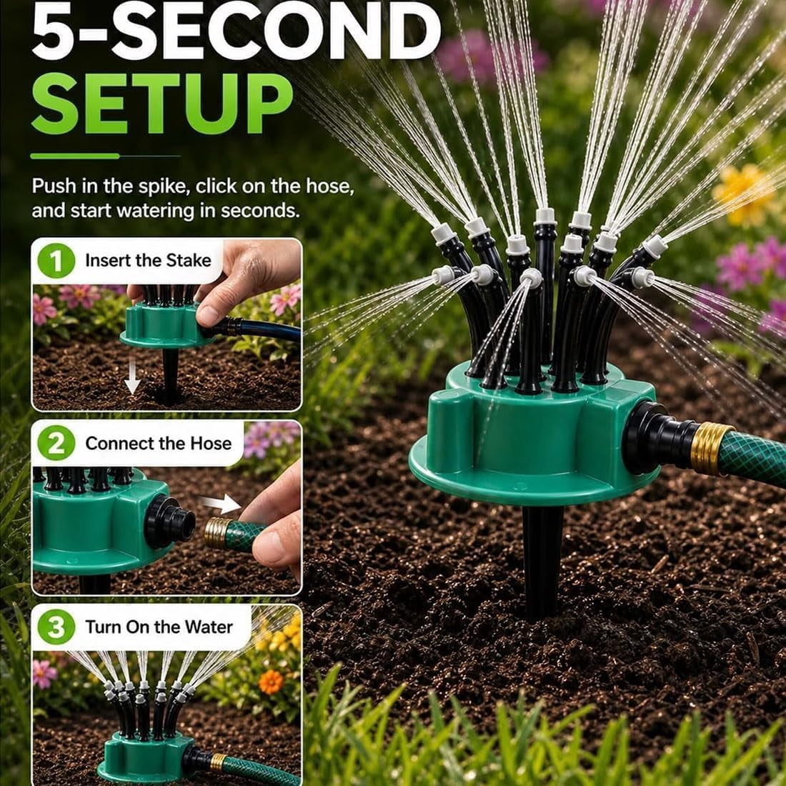 360° Coverage Precision Garden Irrigation Sprinkler, Automatic Multi Garden Lawn Sprinklers with 12 Nozzle Precision, Adjustable Flex Design Watering Gardening Tools for Yard and Grass (1PC)