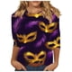 thumbnail image 2 of RKSTN Mardi Gras 3/4 Sleeve T Shirts for Women Top Oversized Crewneck Carnival Mask Print 3/4 Length Sleeve Shirt Womens Casual Round Neck Mask Tuesday Carnival Party Three Quarter Sleeve Tee Shirt, 2 of 5