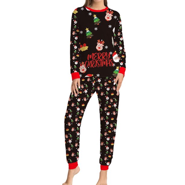 Pijamas Navideñas Conjunto de pijamas para padres e hijos, jersey navideño, ropa familiar a juego para el hogar Kuymtek Negro*Mamá T 3EG para Unisex