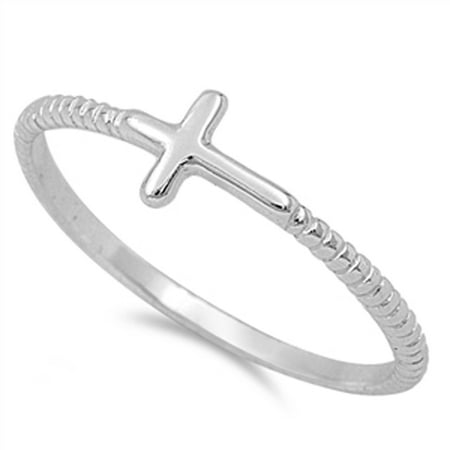 Christian Sideways Cross Ring New .925 Sterling Silver Rope Band Size 12