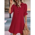 thumbnail image 4 of Womens Casual Shirt Dress Ruffle Sleeve Button Down Shift Summer Dresses with Pockets Red S, 4 of 6
