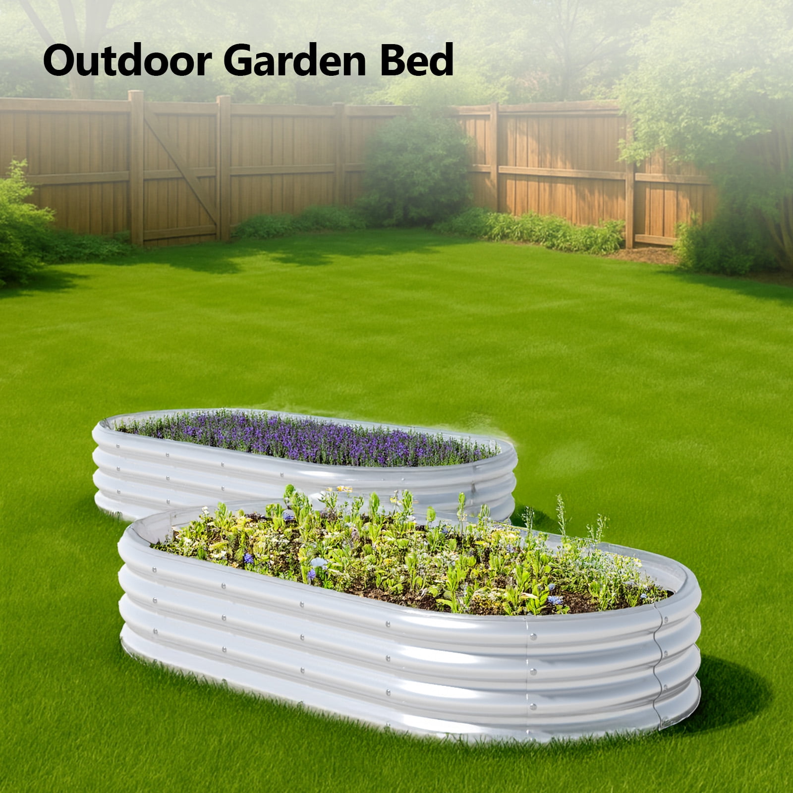 Zimtown 6x3ft Oval Steel Raised Garden Bed (2 pack) - Galvanized Starlight Silver, Indoor/Outdoor