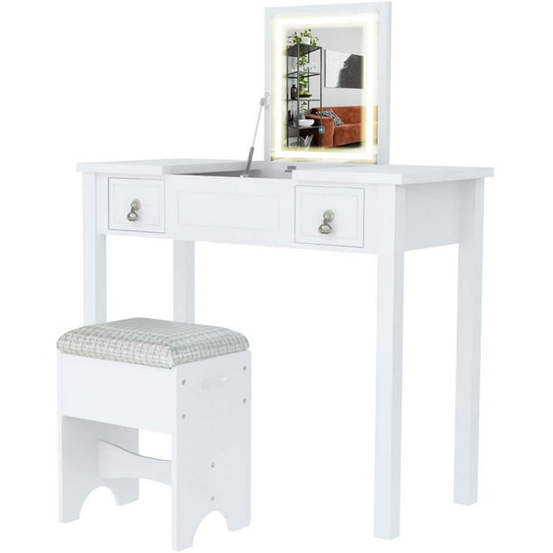 Compare the furniture products for sale on walmart.ca to find the ideal makeup table or vanity set for you. mecor makeup vanity with led flip top mirror vanity table set cushioned stool 2 drawers 3 removable organizers writing desk bedroom bathroom