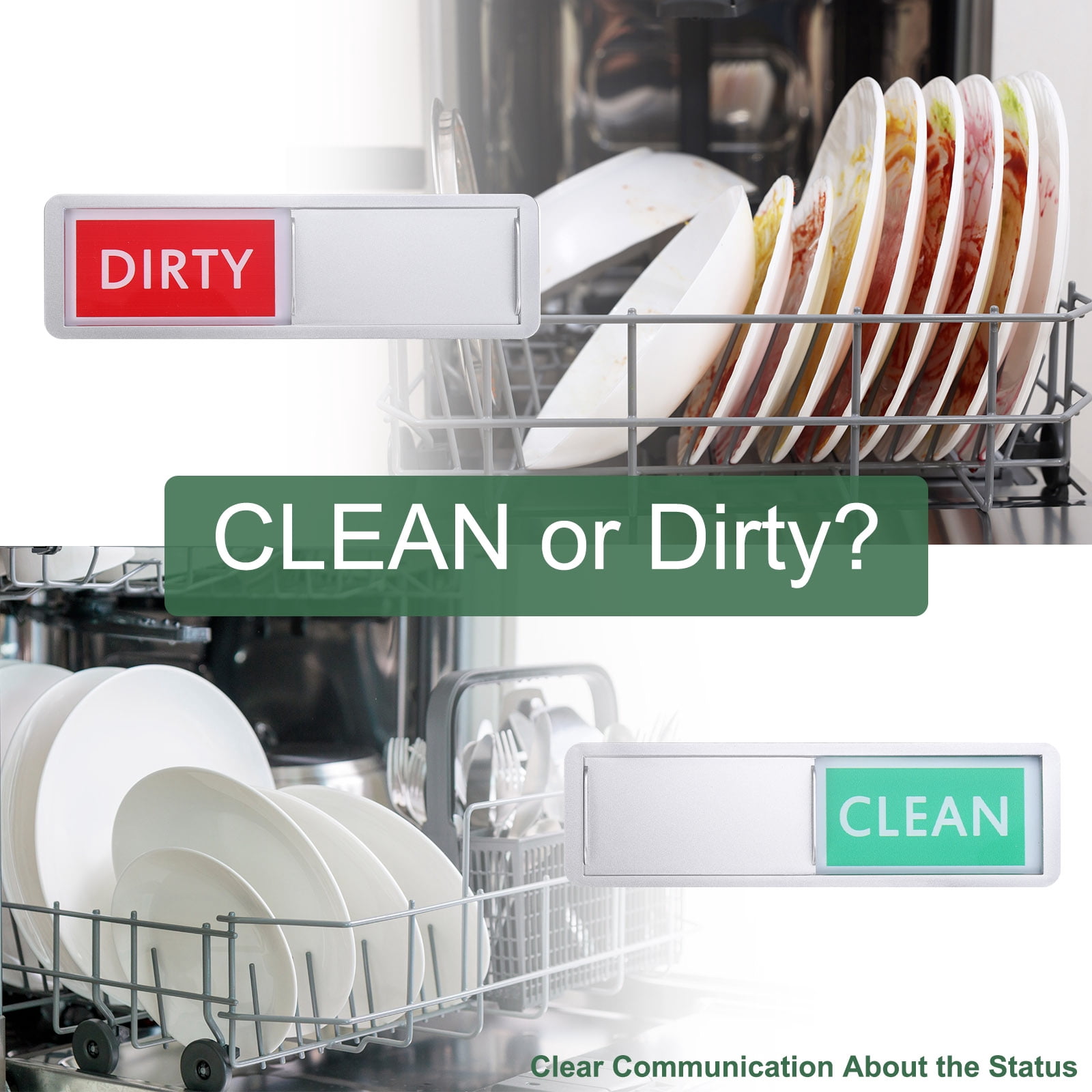 Unique Bargains Dishwasher Magnet Clean Dirty Sign Red/Green White Edge Silver