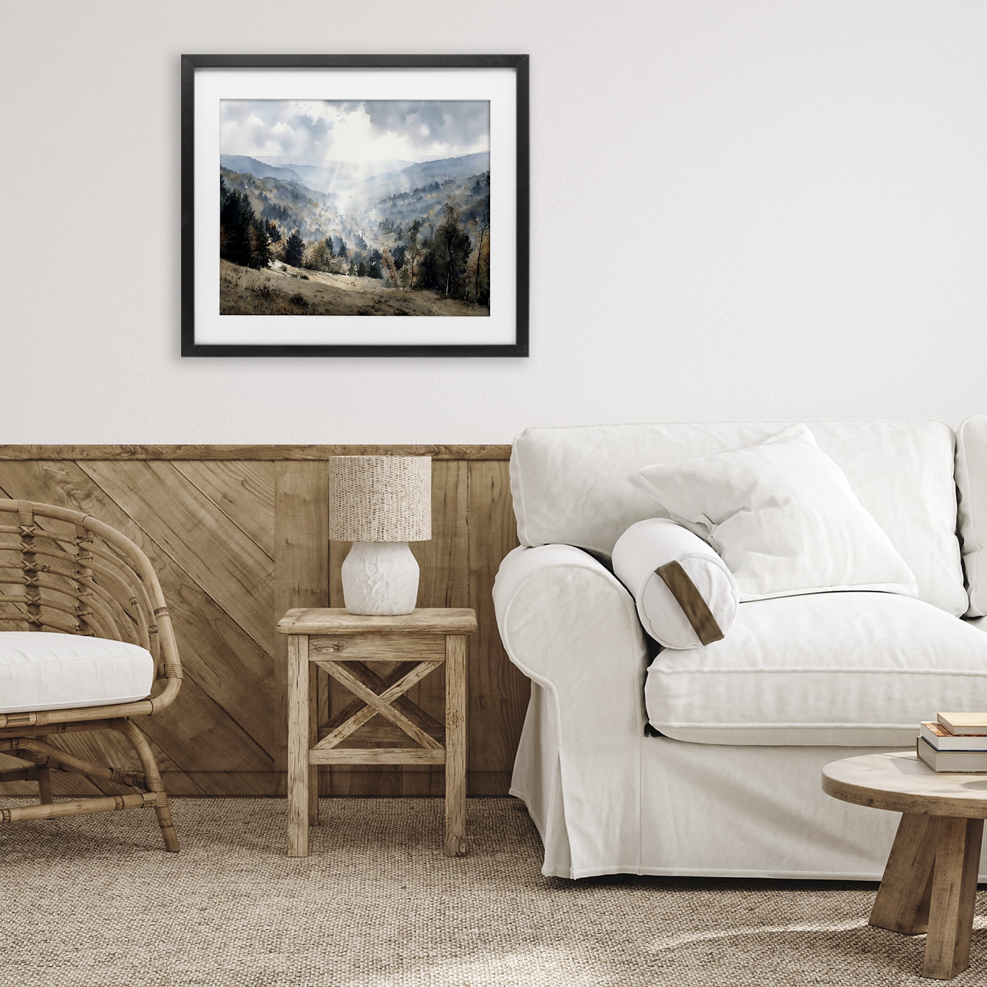 Stupell Industries Sunlit Fall Valley Beams Black Framed Print Under Glass, design by Franklyn Gregory