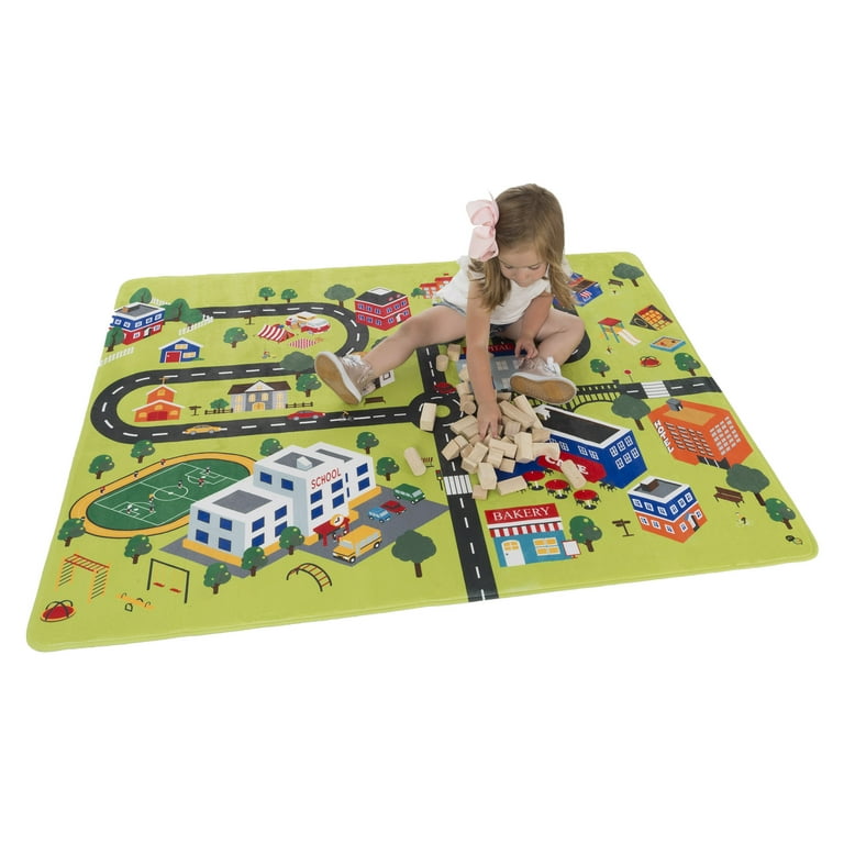City Scene Fleece Baby Play Mat for Kids, Foam Mat with Non Slip