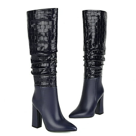 

Hinvhai Fashion Knee High Boots for Women Clearance Classic Pointed Toe Chunky High Heeled Boots with Side Zipper Fashion Elastic Tall Boots Blue 5.5(36)