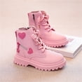 thumbnail image 5 of BRGZLK Toddler Girls Ankle Boots Fall Winter Cute Heart Decor Lace Up PU Leather Riding Short Booties with Side Zipper Fashion Casual Outdoor Ankle Boots Pink 13 Little Kids, 5 of 5