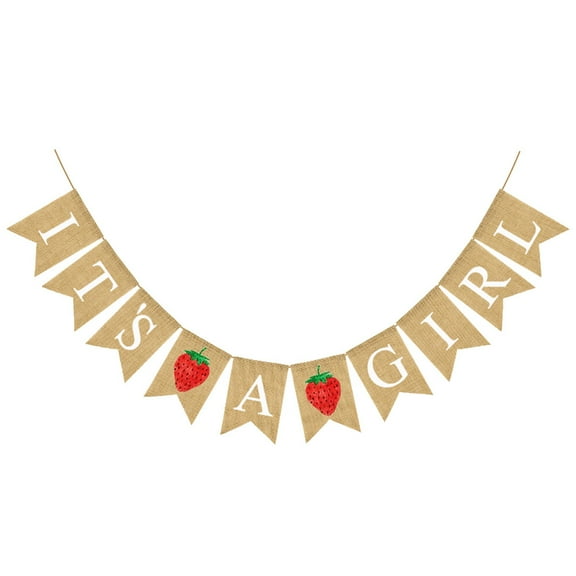 TABLZONE Strawberry Baby Shower Garland Banner Burlap Decoration for Women 1Pcs