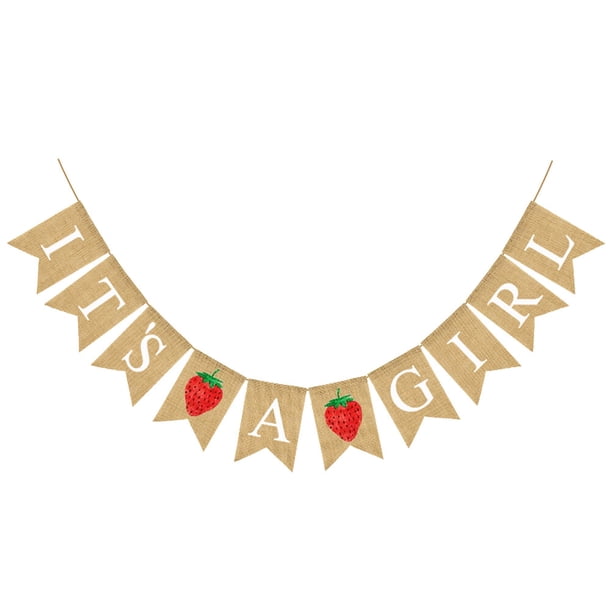 EeaseMX Estampado de fresas y letras Banner de lino Banderines de cola de golondrina Bandera de arpillera Baby Shower Guirnalda colgante Decoración de fiesta de cumpleaños Suministros de diseño