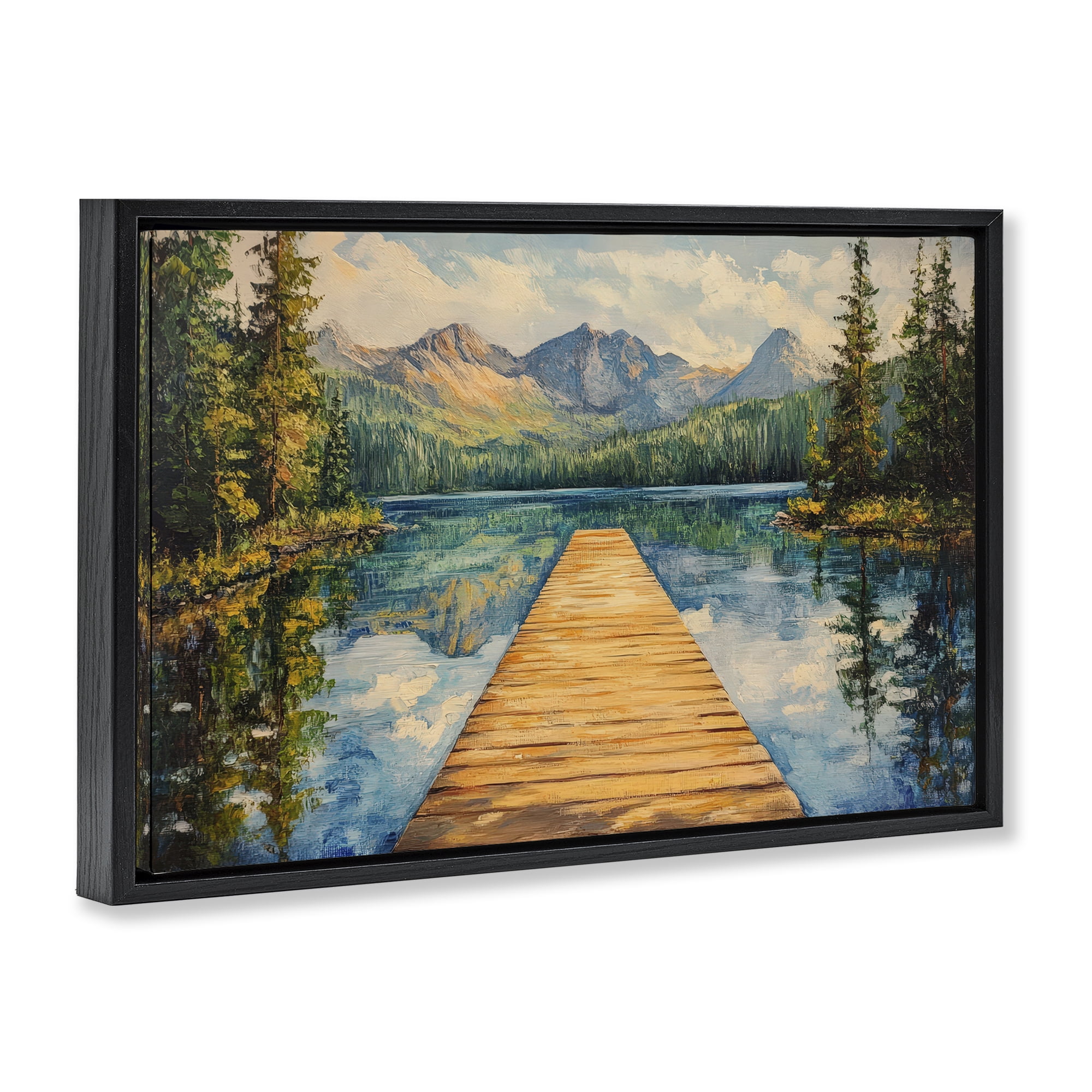 Stupell Industries Dock in The Mountains Black Framed Floater Canvas Wall Art, design by Petal Prints Design