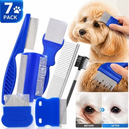 Rongsi 7 Pack Flea Comb,Stainless Steel Dog Cat Grooming Combs with Rounded Tooth for Remove Fleas Lice Eggs, Double Sided Tear Stain Remover, Dematting Tool for All Types of Small, Medium, Large Pet