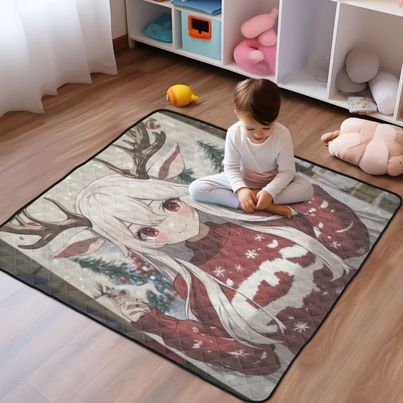WOBOGO The Antler Lass Baby Playmats Extra Large Waterproof Rollable Activity Pads for Toddlers 50×50inch