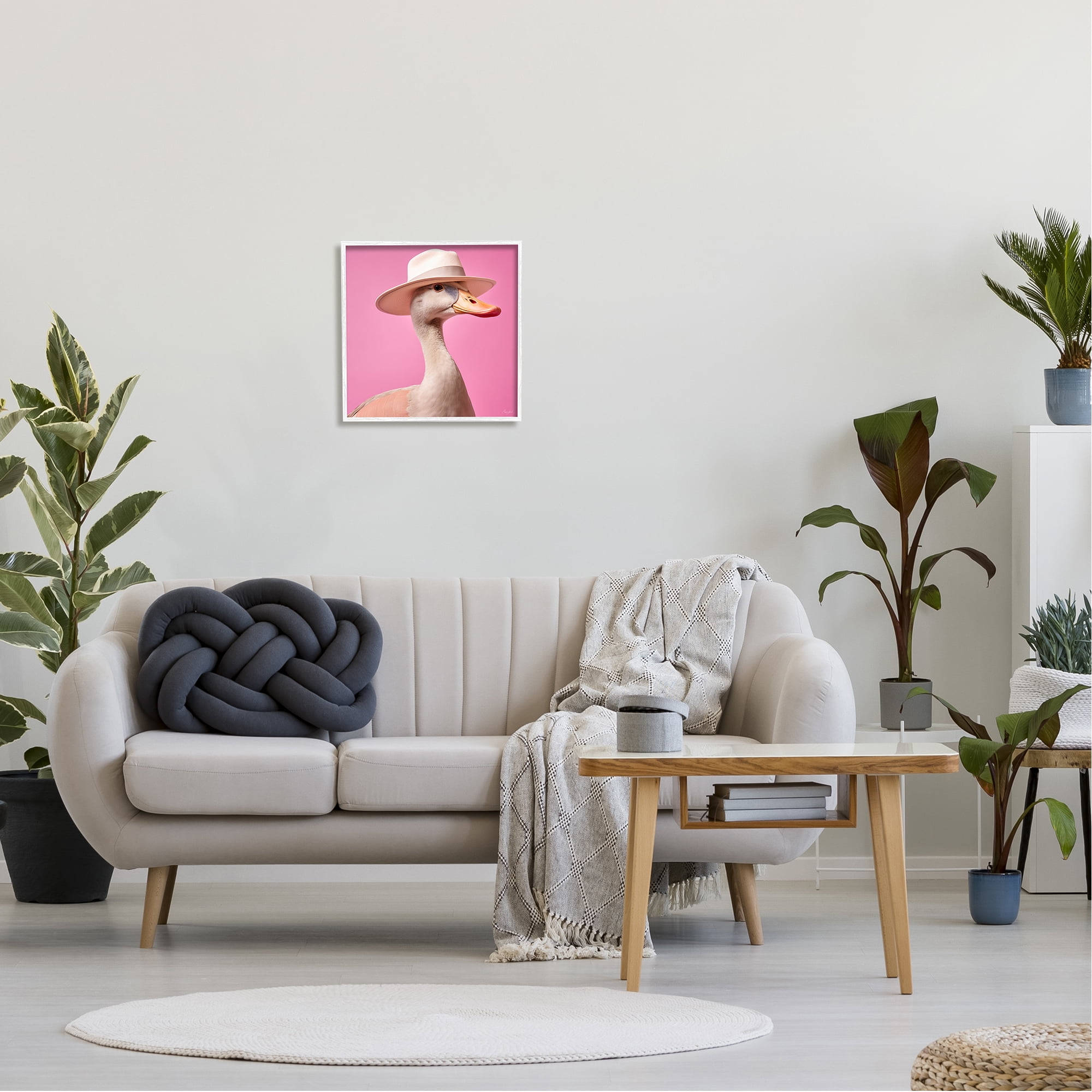 Stupell Industries Duck in Hat on Pink Animals & Insects Painting White Framed Art Print Wall Art, 17 x 17