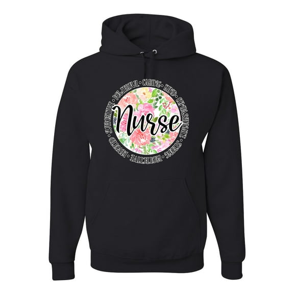 Floral Nurse Appreciation Pop Culture Unisex Graphic Hoodie Sweatshirt, Black, Large