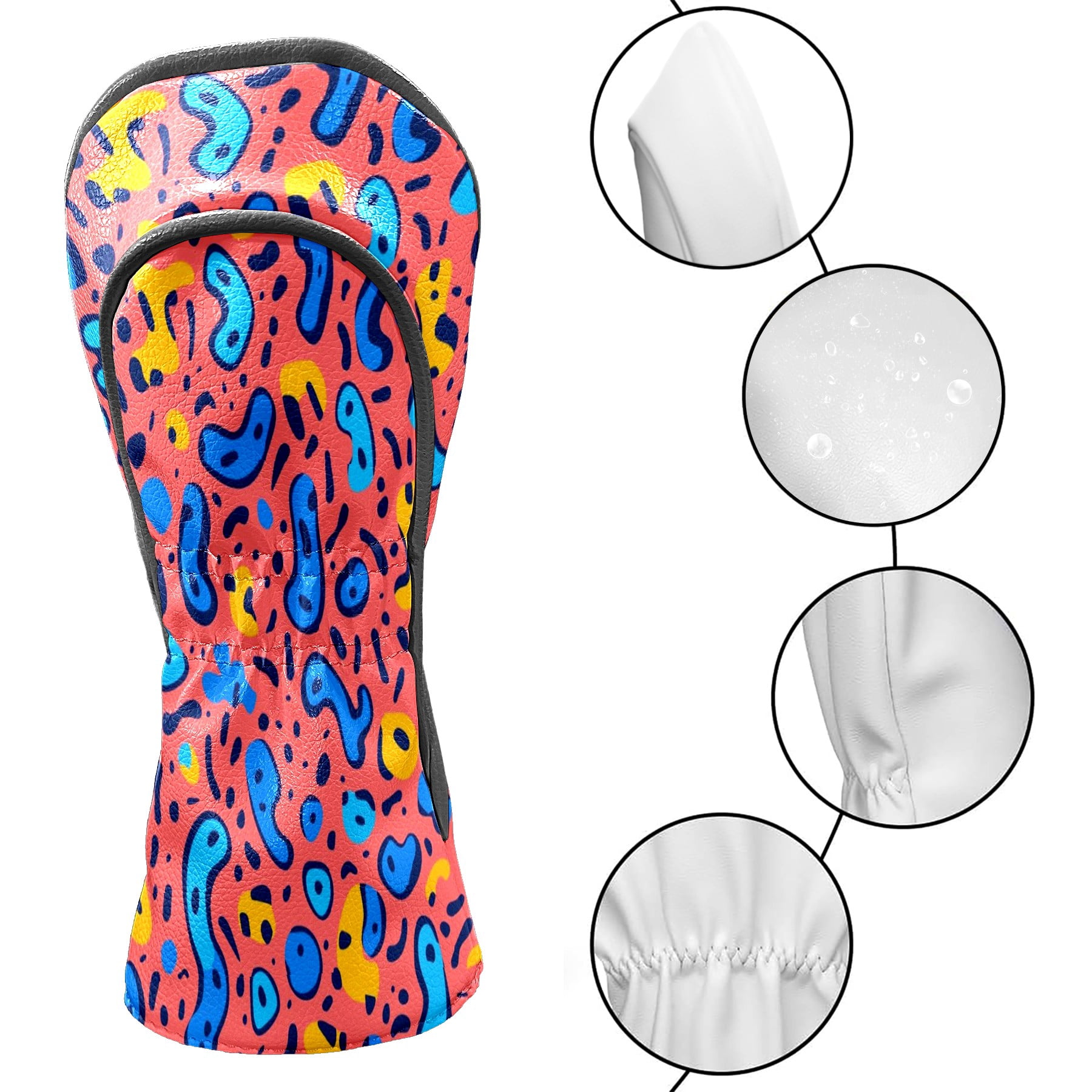 Golf Club Covers PU Leather Waterproof Head Covers for Fairway Woods Hybrids Irregular Pattern Unisex Fits Most Brands