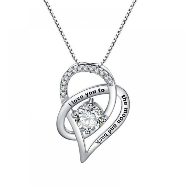 Forzero Heart Shaped Pendant Necklace Couple Simple Zircon Letter Necklace With Gift Box I Love You To The Moon And Back Walmart Com Walmart Com