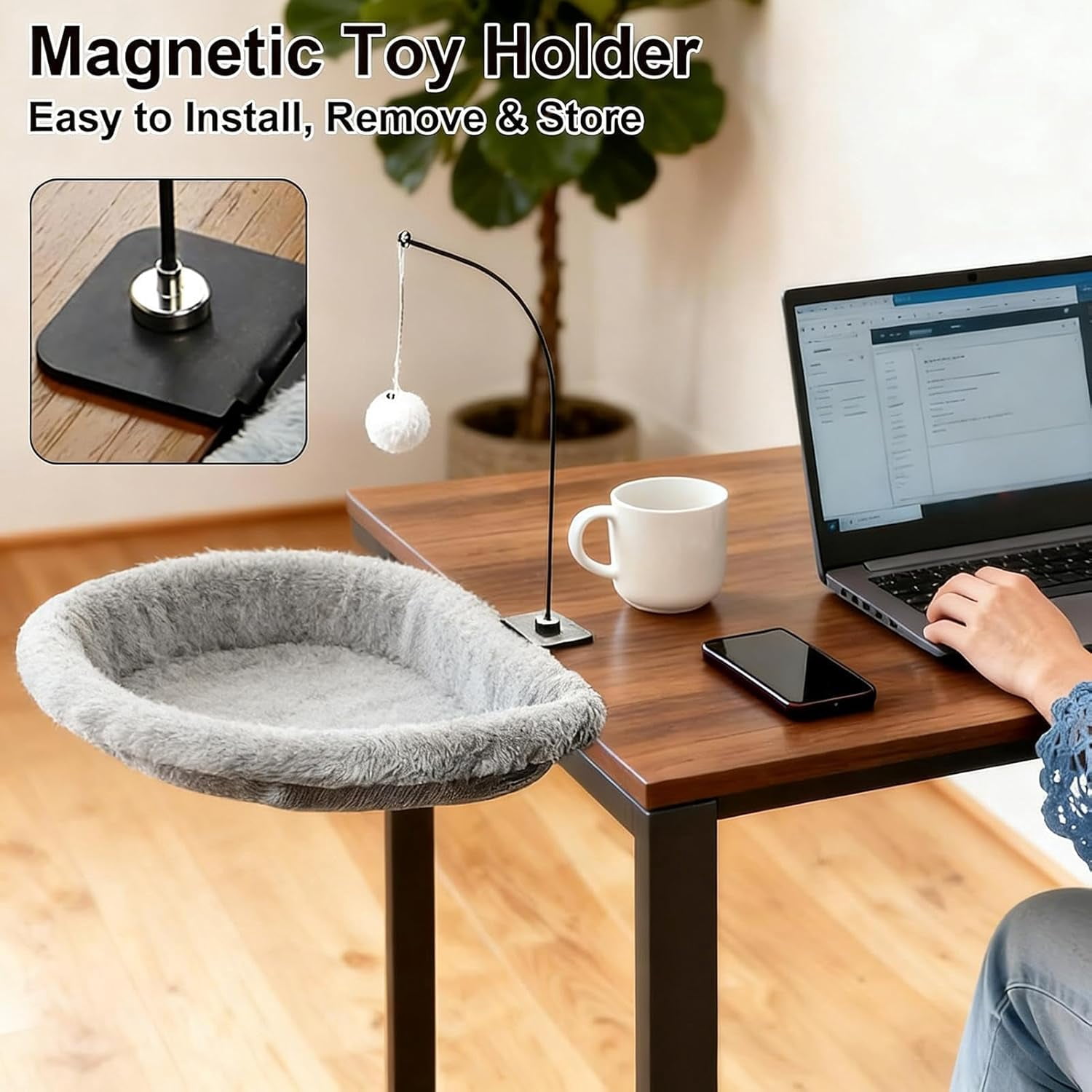 Cat Hammock Desk Mount with Toy Ball Perch