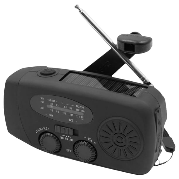Radio Meteorológica Emergencia Con Manivela 2000 MAh Y Linterna LED (Negro EE. UU.)