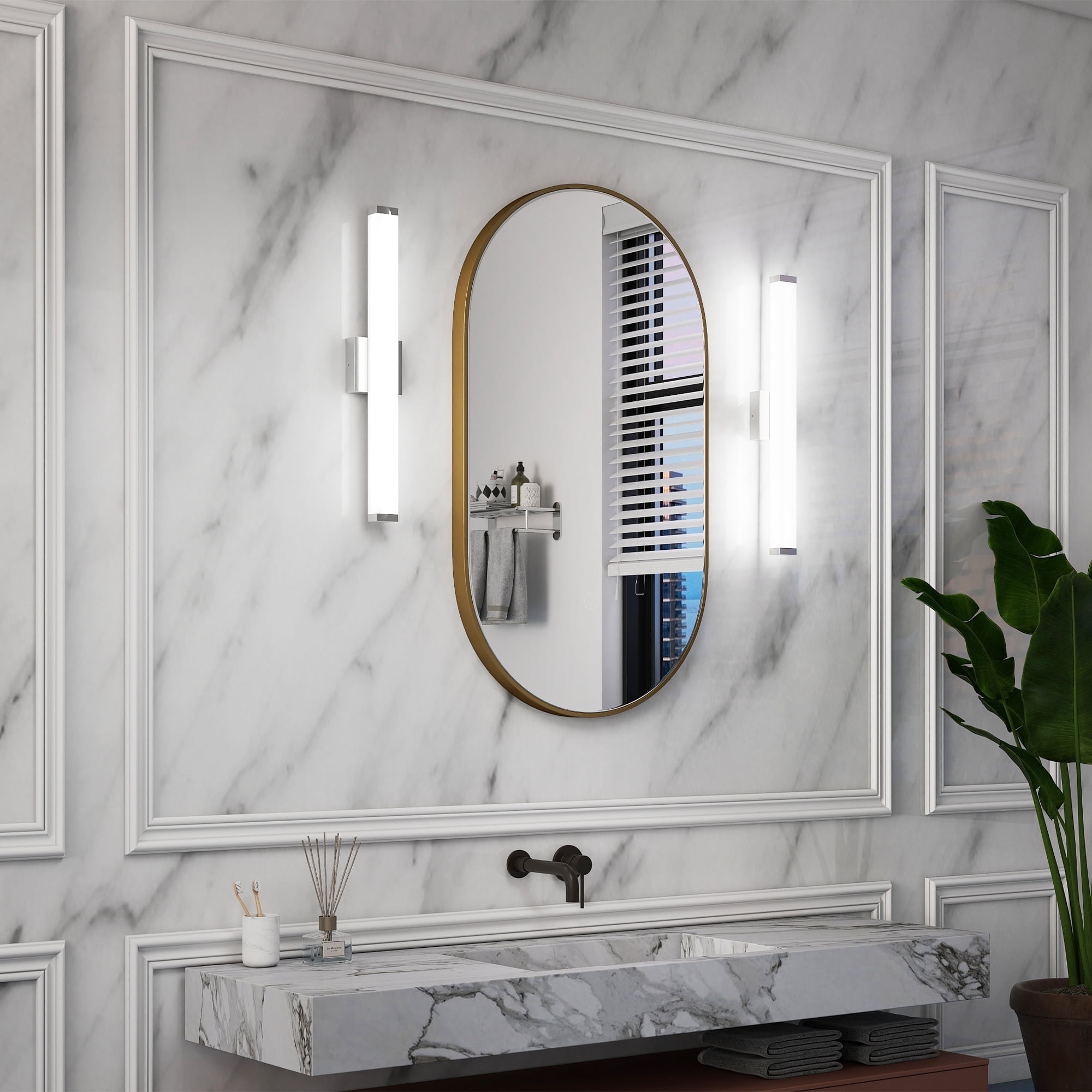 Bathroom Vanity Light Brushed Nickel Square LED 25in 14W 6000K Cool White Wall Bar for Over Mirror, Modern Vanity Lighting Fixtures for Sink Mirror Medicine Cabinet, Easy Install