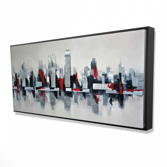 Begin GRAY AND RED FLOATING CITYSCAPE - Framed Print on canvas by Begin Edition