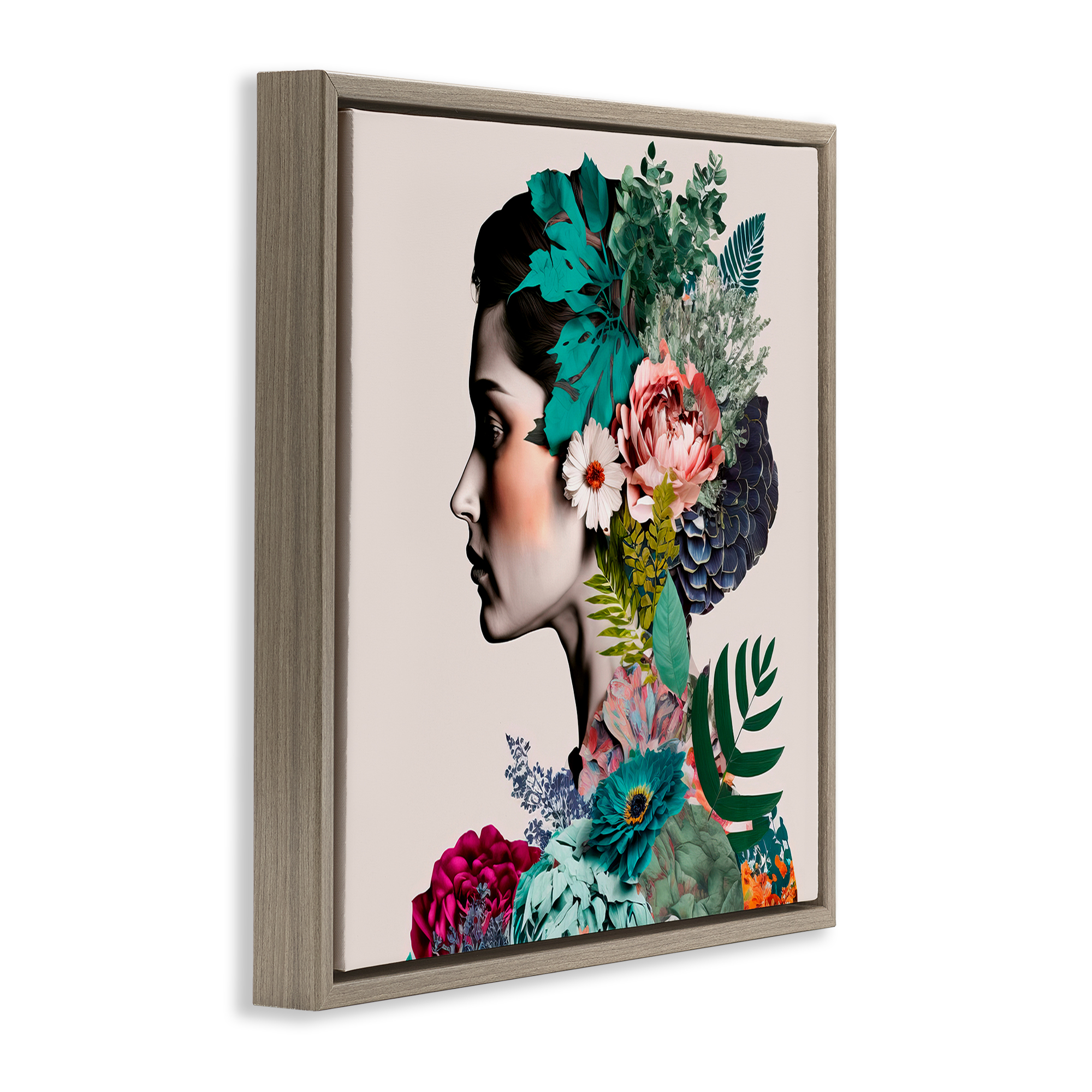 Stupell Industries Blooming Flowers Visage People Painting Brown Floater Framed Canvas Art Print Wall Art, 18 x 18