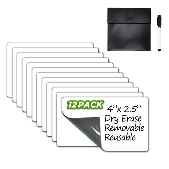 Dry Erase Sticky Notes. Reusable Whiteboard Stickers 4"x2.5" 12 Pack. Suitable for All Smooth Surface. Great for Labels, Lists, Reminders and Decals. Washable, Removable and Eco-Friendly