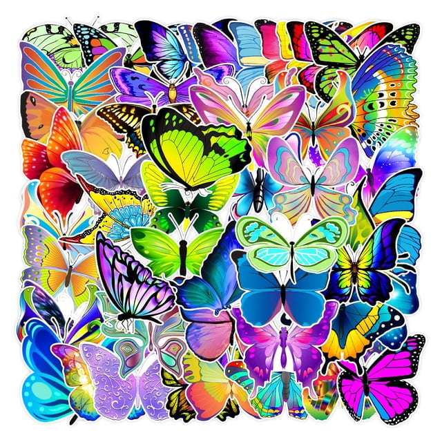 Calcomanías holográficas con mariposas y grafiti de colores, 50 unidades