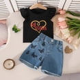 thumbnail image 2 of Wxirdiow Summer Clothes for Kids Girls Summer Outfits 2 Piece Sets Ruffle Short Sleeve Shirts and Demin Shorts Set Kids Clothes with Pockets Black Size,2-3 Years, 2 of 9