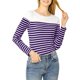 thumbnail image 2 of Blusa de mujer INSPIRE CHIC de rayas, bloque de color, de manga larga, camiseta casual, XS, morado, 2 of 8