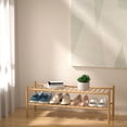 thumbnail image 2 of 3 Tier Bamboo Shoe Rack for Closet Free Standing Wood Shoe Shelf Storage Organizer for Entryway Small Space Stackable 27"x11"x20" (Black), 2 of 6
