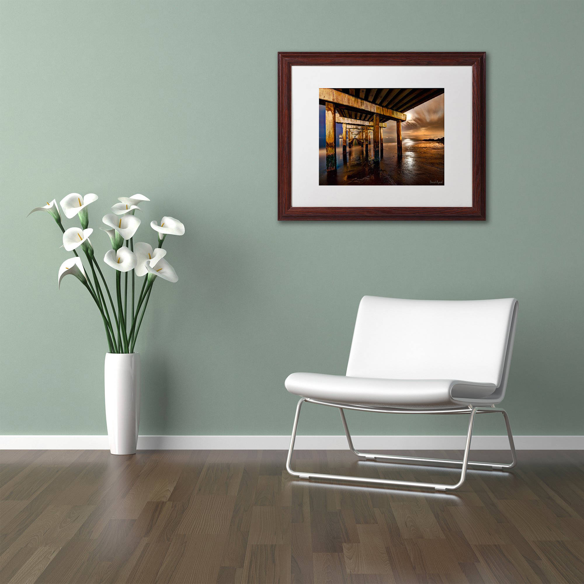 Trademark Fine Art "Coney Island Pier by Moonlight" Canvas Art by David Ayash White Matte, Wood Frame