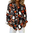 thumbnail image 3 of Halloween Cute Goast Pumpkin Collared Button Down Long Sleeve Shirts for Women Loose Fit Casual Blouses Lightweight Tops Autumn Daily Outfits,M,Ginger, 3 of 8