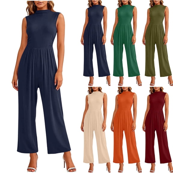 Women's Soft Fabric Straight Leg Jumpsuit with Pockets, Mid Elastic Waist Back Zipper Solid Color, Casual Loose Fit One Piece, Lounge Outdoor Travel Work, Womens | VerBelle,Army Green L