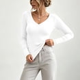 thumbnail image 3 of hotojiny Women's Fall Long Sleeve T Shirts with Built-In Bra Ribbed Knit Slim Fit Casual Basic Tops V Neck Stretch Sweaters(White,X-Large), 3 of 6