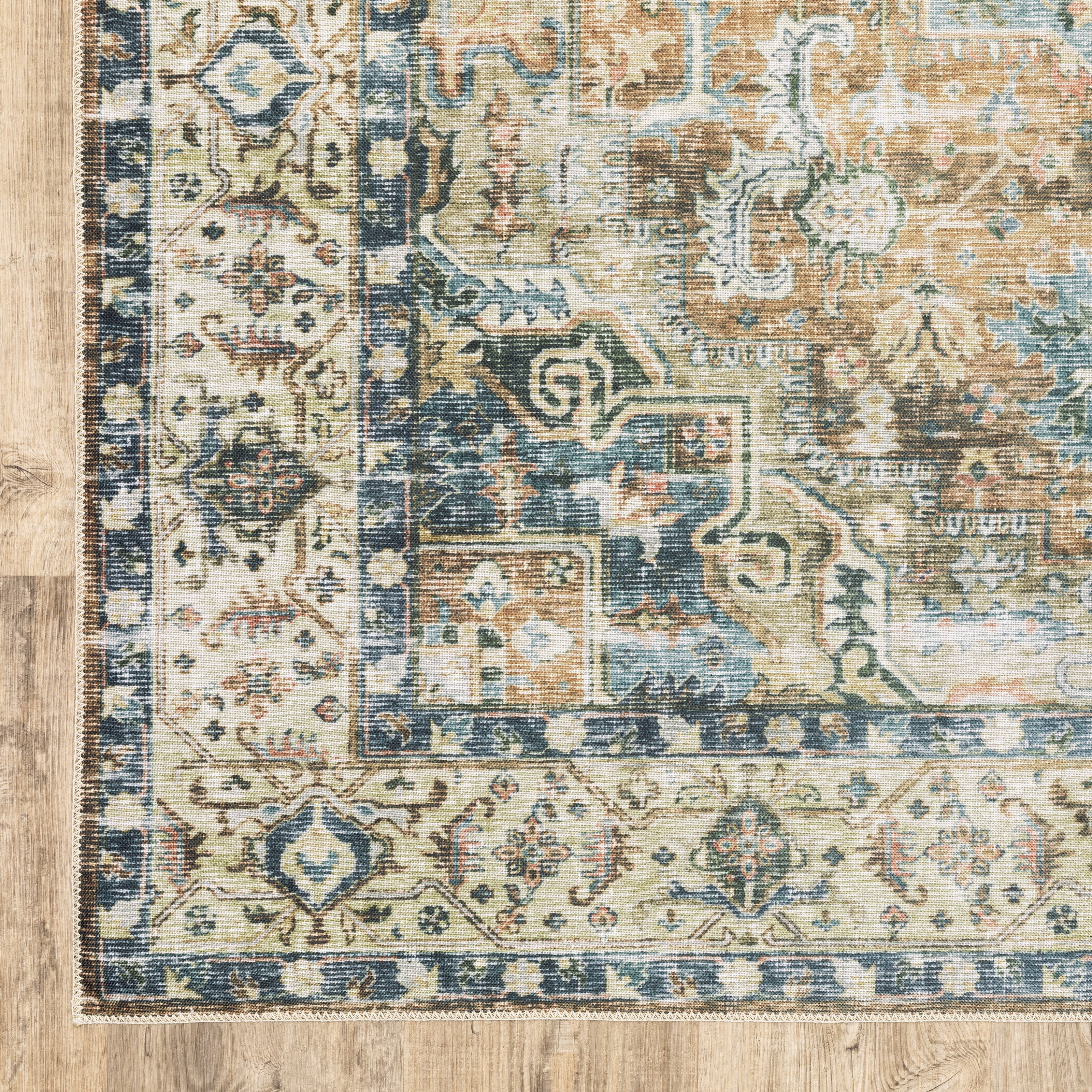 Avalon Home Celeste Washable Center Medallion Blue/ Gold Indoor Area Rug