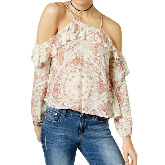 American Rag Womens Ruffled Knit Blouse, Off-White, Medium