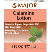 Major Calamine Lotion Skin Protectant, Poison Ivy, Oak, Sumac Drying Lotion, 6 FL OZ - 2 Pack