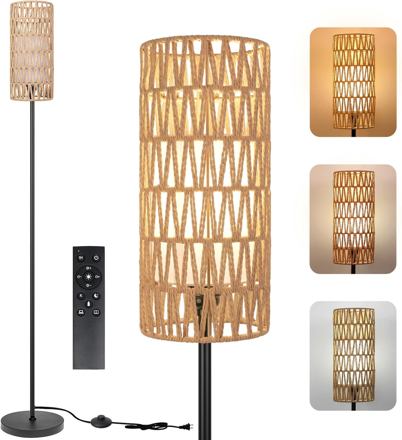 Floor Lamp for Living Room Farmhouse Rattan Floor lamp Modern