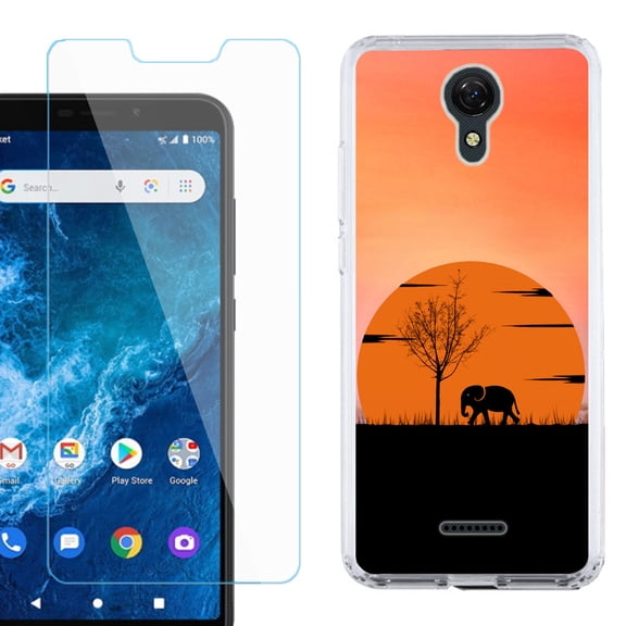 Slim-Fit Protective Phone Case compatible with Cricket Icon 2, with Tempered Glass Screen Protector, by OneToughShield ® - Sunset Elephant