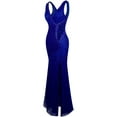 thumbnail image 4 of Angel-fashions Women's V Neck Lace Split Ruffled Beading Sheath Wedding Dress, 4 of 7
