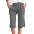 thumbnail image 2 of Inglocry Bermuda Shorts for Women 2026 High Waisted Drawstring Trendy Stretchy Denim Shorts Knee Length Cutoff Loose Fit Long Short Pants Gray S, 2 of 5
