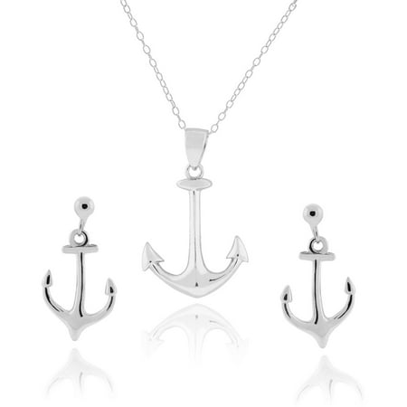 Brinley Co. Women's Sterling Silver Anchor Necklace and Earrings Set