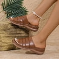 thumbnail image 3 of Slides for Women Low Wedge Orthopedic Sandals Open Toe Fashion Stitching Slip on Slippers Summer Casual Outdoor Walking Shoes Brown Size 8, 3 of 6