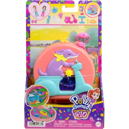 Polly Pocket Adventure Moped Compact with 2 Micro Dolls and Pet, Travel Toy with Animal and Vehicle Accessories