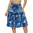 thumbnail image 2 of Denim Skirts for Women Lace Up Patchwork Print Bohemian A-Line Summer Midi Jean Skirts, 2 of 9