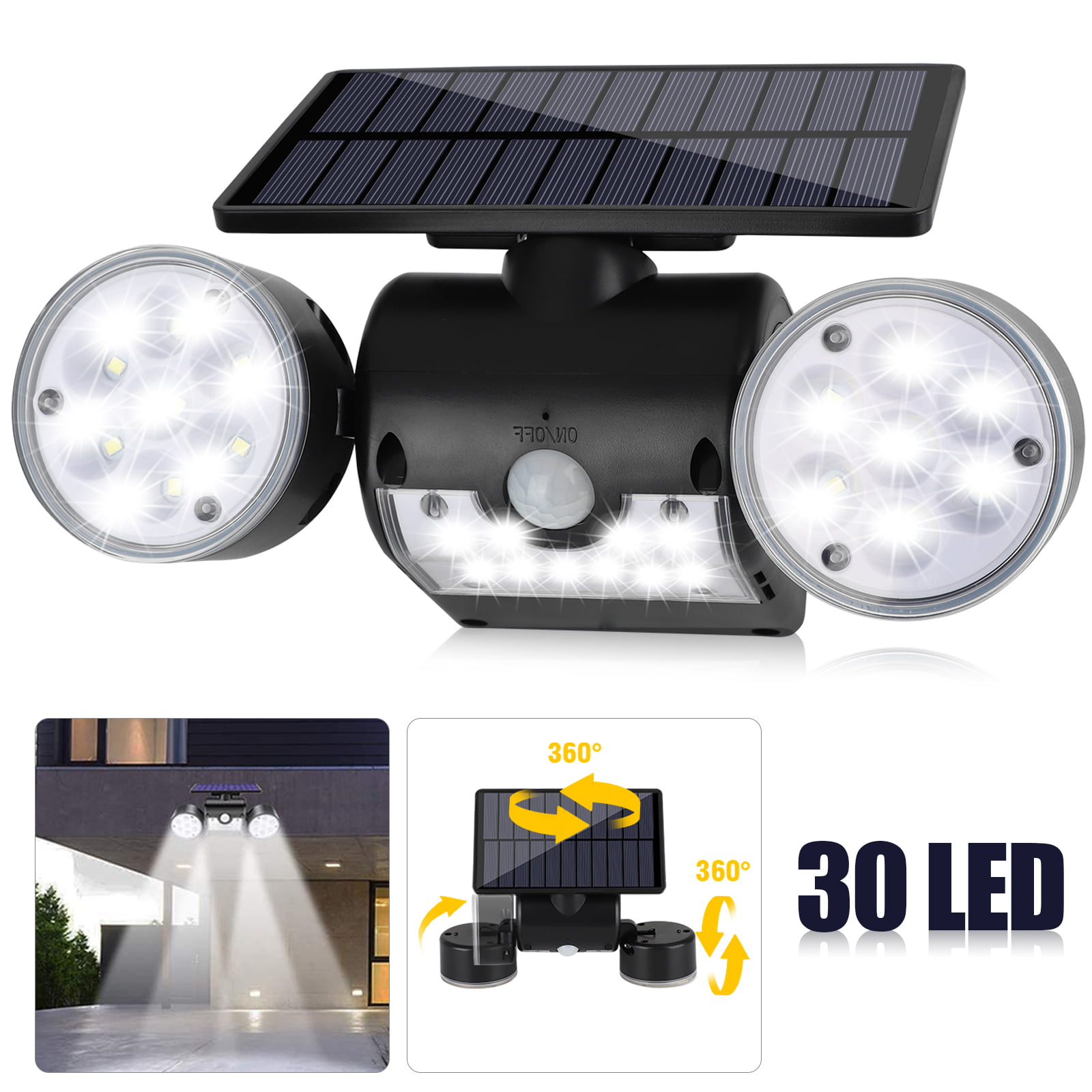 22 Black LED Solar Power Motion Sensor Light Dual Security Floodlight Outdoor US 