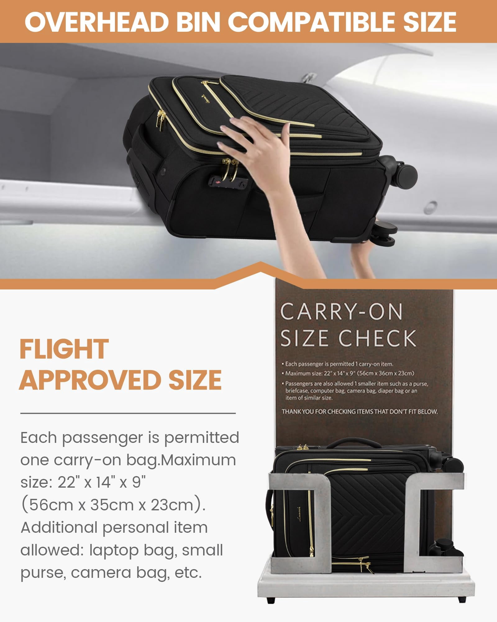 LOVEVOOK Carry On Luggage 22x14x9 Airline Approved,20 Inch Carry On Suitcases with Wheels,Softside Rolling Suitcase with TSA Lock for Women Men,Lightweight Travel luggage