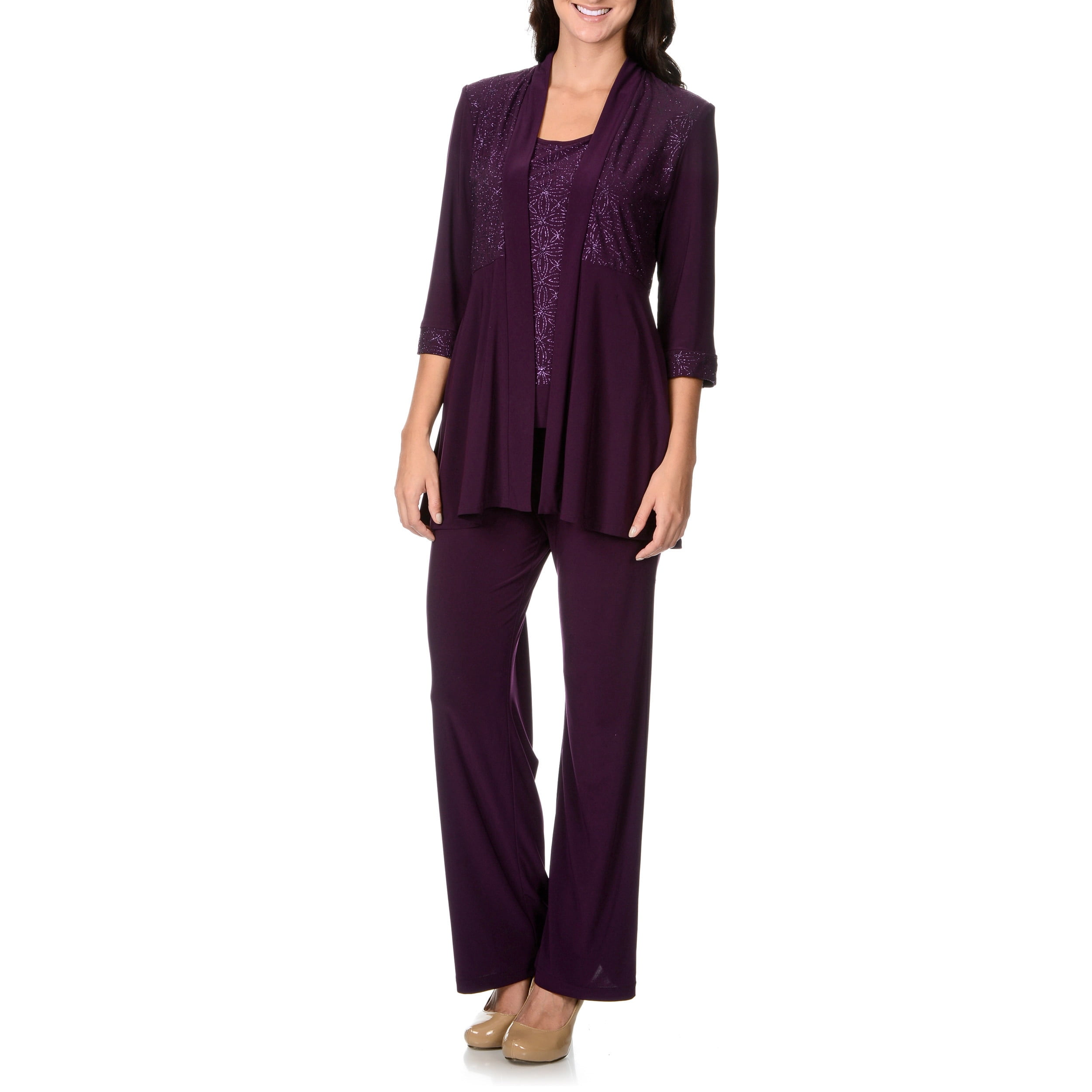 R&M Richards Women's Three Piece Glitter Pant Set