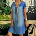 thumbnail image 2 of Dyegold Sundresses for Women Casual Beach - Church Dresses for Women 2023 V-Neck Short Sleeve Plus Size Denim Midi Sun Dresses ​Loose Fit Summer ​Holiday ​Dress, 2 of 8